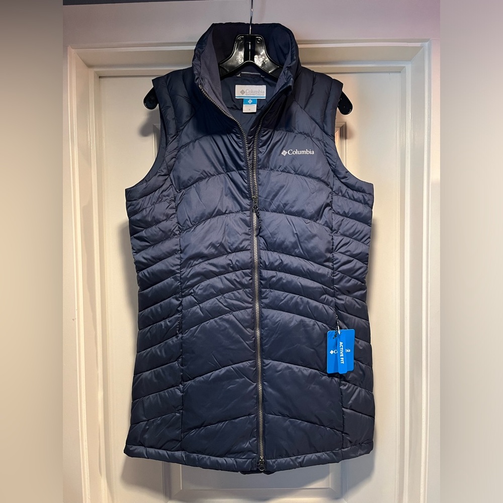 Womens Medium Columbia Karis Gale Long Vest Blue Puffer Full Zip Insulated New